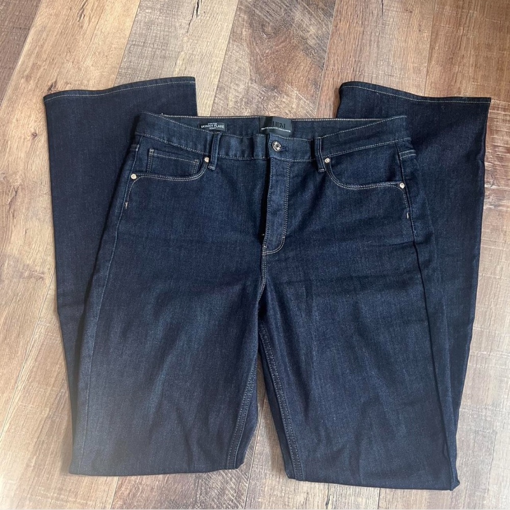 WHBM Dark wash high rise skinny flare denim jeans